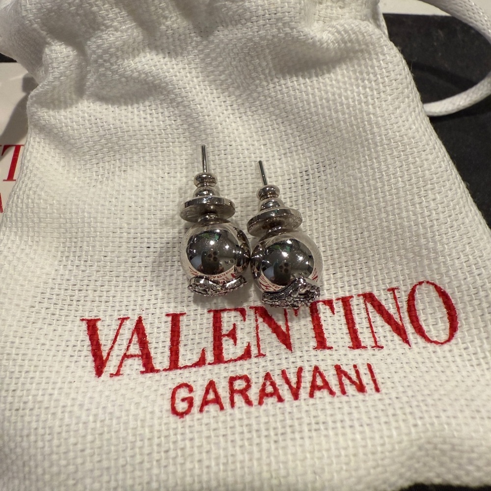 Valentino Garavani VLogo Stud Silver Earrings